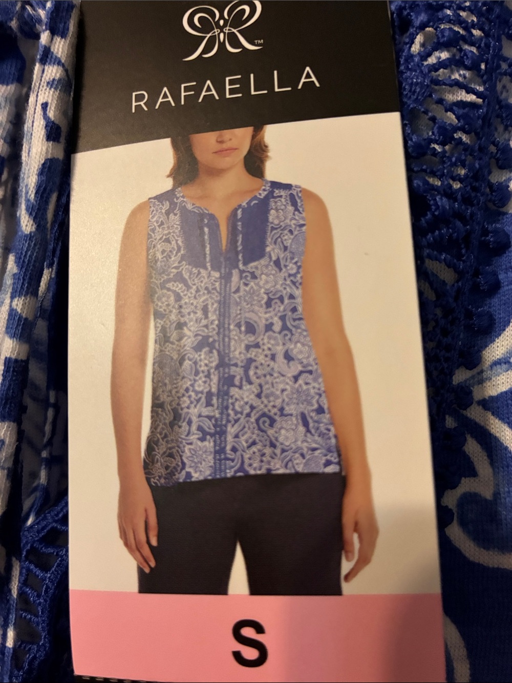 Rafaella Royal Blue Paisley Split-Neck Sleeveless Top